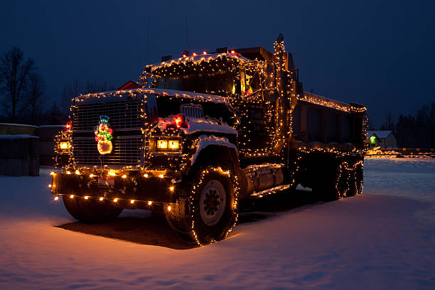 Dumptruck outfitted christmas lights stock photo