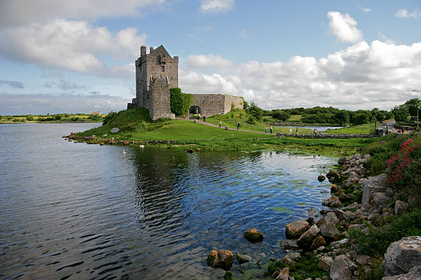Dunguaire Castle in Ireland with a water view View of the Dunguaire Castle, Kinvara Bay, Galway, Ireland galway stock pictures, royalty-free photos & images