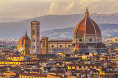 Florence sunset aerial cityscape