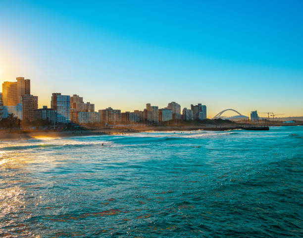 Durban, South African Coastline Golden Hour at Durban Beach durban stock pictures, royalty-free photos & images