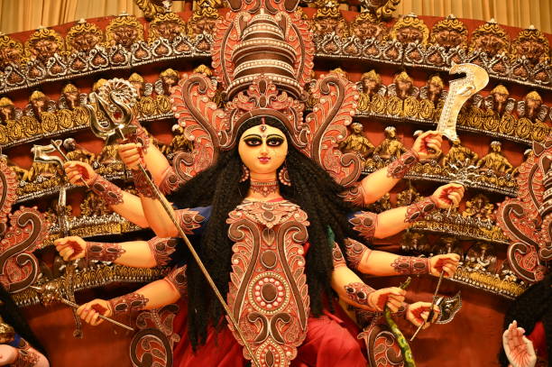 Durga Puja Festival in Kolkata ,West Bengal. Durga Puja Festival in Kolkata , West Bengal. Goddess durga idol displayed in Puja Pandal. hindu god stock pictures, royalty-free photos & images