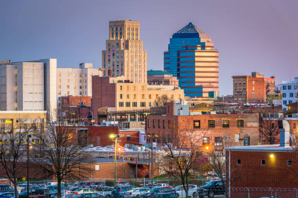 Durham, North Carolina, USA downtown skyline Durham, North Carolina, USA downtown skyline at twilight. durham stock pictures, royalty-free photos & images