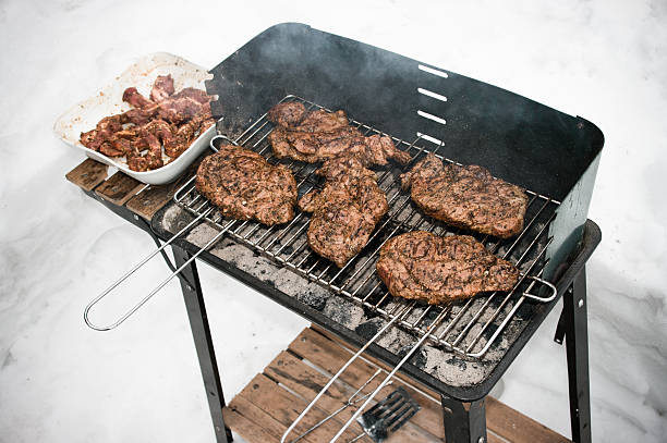 BBQ during the winter stock photo