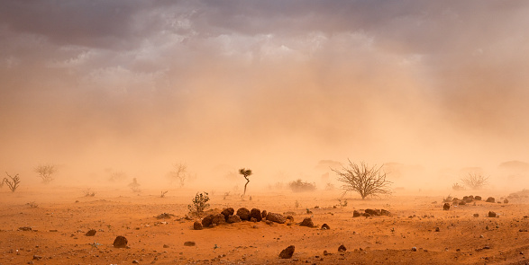 Dusty sandstorm in Hilaweyn refugee camp, Dollo Ado, Somalia region, Ethiopia, Africa