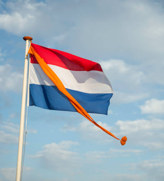 dutch flag with orange pennant stock photo