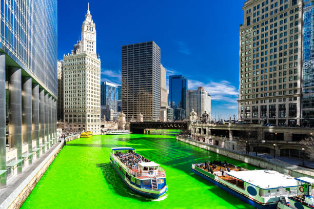 Dyeing River Chicago St' Partick Day. stock photo