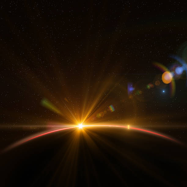 earth and rising sun - space light stockfoto's en -beelden