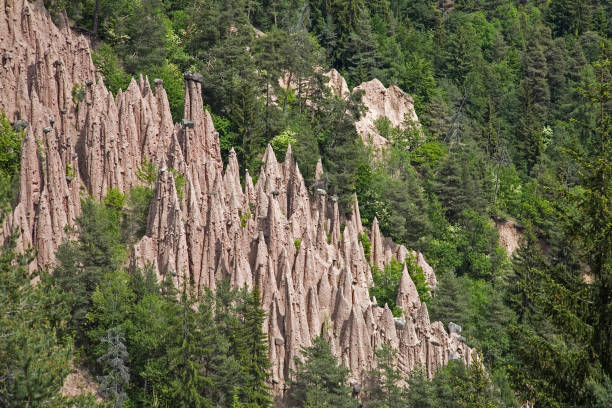 earth pyramids on the Ritten in South Tyrol stock photo