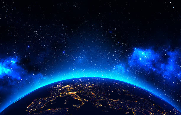 Earth view from outer space background stock photo