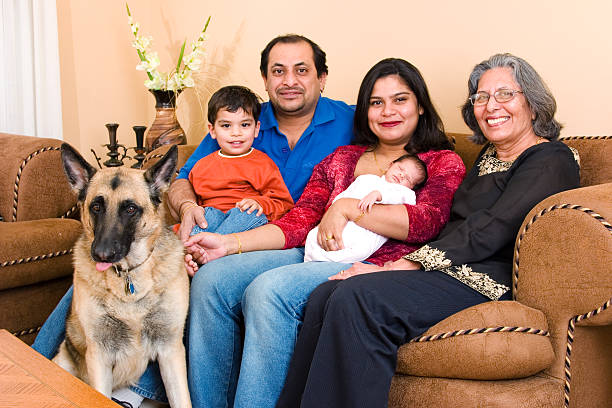 East Indian family at home stock photo