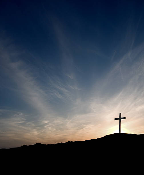 Easter Cross at Sunrise- solitary with Christ gone  good friday stock pictures, royalty-free photos & images
