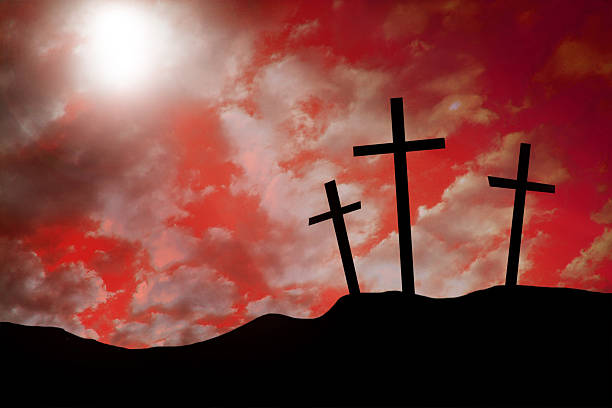 Easter. Crucifixion.  Three crosses on a hill. Good Friday.  Christianity.  good friday stock pictures, royalty-free photos & images
