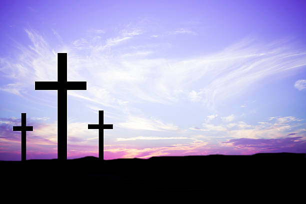 Easter. Crucifixion.  Three crosses on a hill. Good Friday.  Christianity.  good friday stock pictures, royalty-free photos & images