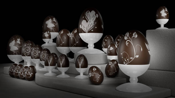 Easter. Decorated chocolate eggs - 3D Illustration stock photo