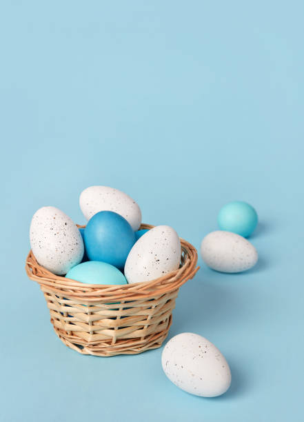 Easter eggs basket stock photo