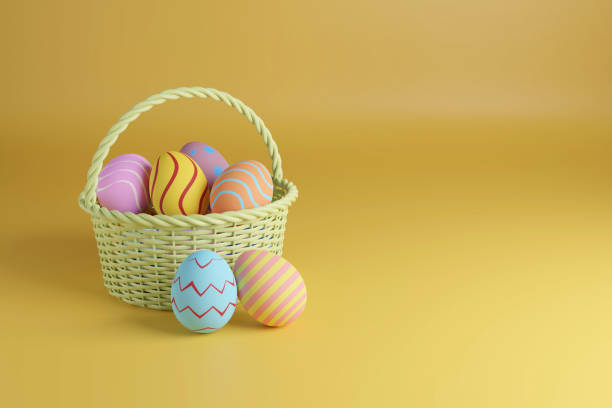 Easter eggs in a basket with copy space. 3d illustration. Easter eggs in a basket with copy space . 3d illustration. easter sunday stock pictures, royalty-free photos & images