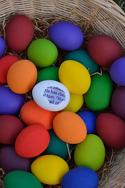 Easter eggs with bible message stock photo
