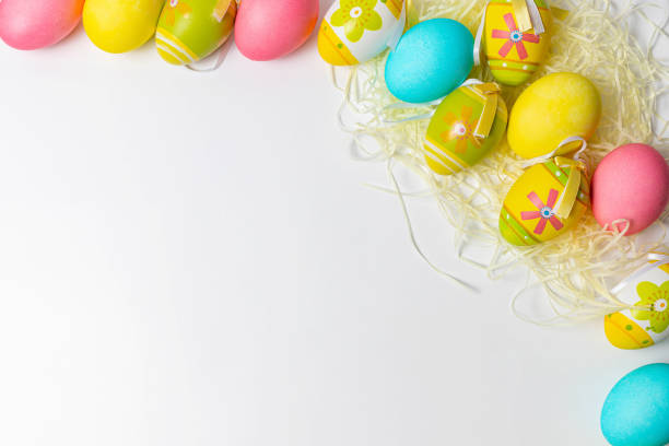 Dnipro, Ukraine - April 07, 2020: Easter painted and colorful eggs isolated on white background.  easter sunday stock pictures, royalty-free photos & images