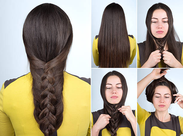 Easy Braid Hairstyle Tutorial Stockfoto Und Mehr Bilder Von