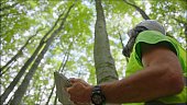 istock Ecologist on fieldwork. Forester examines trees in their natural condition in the forest and taking samples for in-depth research. Ecosystem care and sustainability. 1323675815