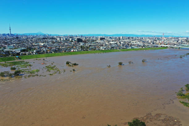 Edogawa flooded by a typhoon stock photo