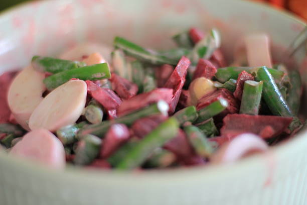 Egg Bean and Beetroot Salad stock photo