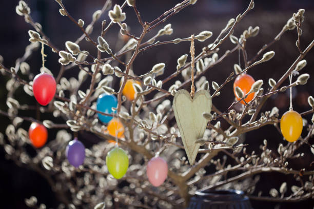 Egg bush with heart  easter sunday stock pictures, royalty-free photos & images