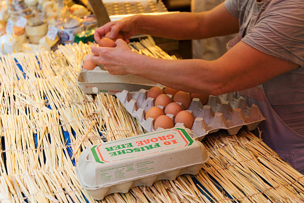 Eggs for sale at the local farmer market. stock photo