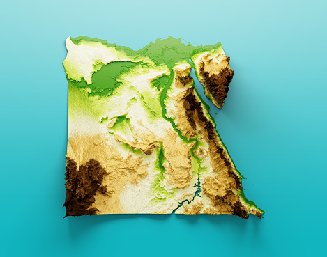 Egypt. Shaded relief map Colored artificially according to elevation 3d illustration