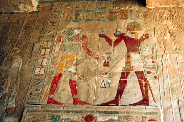 Egyptian hieroglyphs stock photo