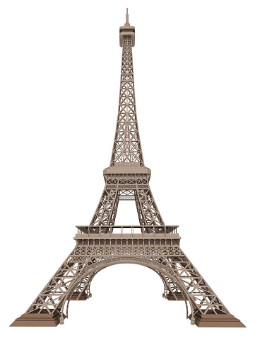 Computer generated 3D illustration with the Eiffel Tower isolated on white background