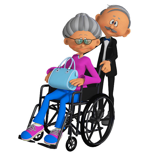 elderly woman sitting in the wheelchair 3d stock photo