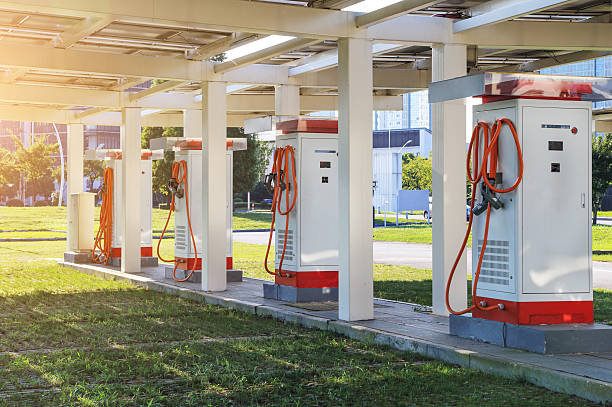 electric car charging stations stock photo
