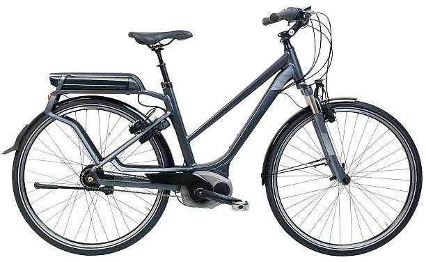 electric city bicycle - Ebike electric city bicycle with battery power pack, isolated electric bicycle stock pictures, royalty-free photos & images