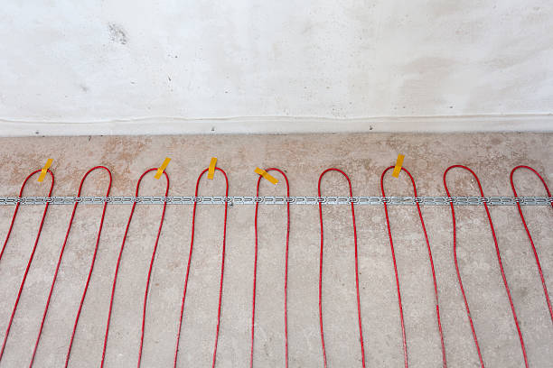 Electric Floor Heating System Installation Closeup Of Red