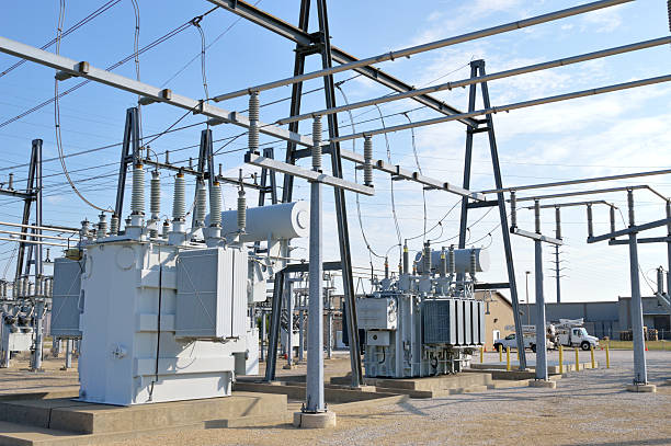 Electric Power Substation Electric Power Substation electricity transformer stock pictures, royalty-free photos & images
