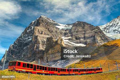 istock Electric tourist train and famous Eiger peak, Bernese Oberland, Switzerland 856641994