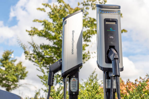 Electric Vehicle Charging Pay Station stock photo