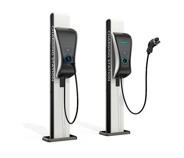 Electric vehicle charging station for public usage stock photo