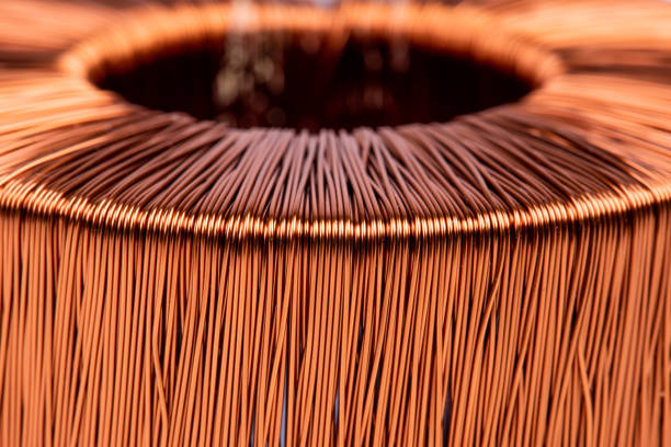 Electrical copper coil transformer Macro of electrical copper coil transformer electricity transformer stock pictures, royalty-free photos & images
