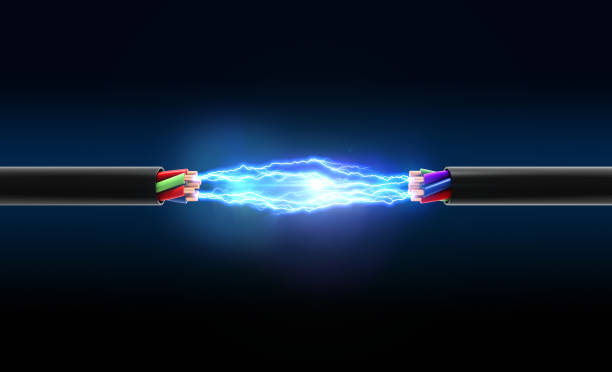 Electrical spark between two wires stock photo