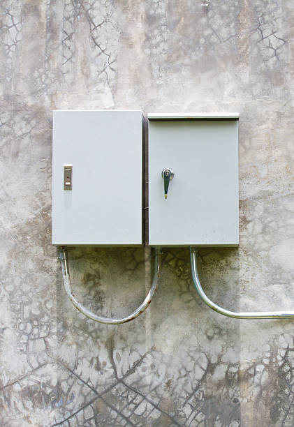 Electrical switch box on the wall stock photo