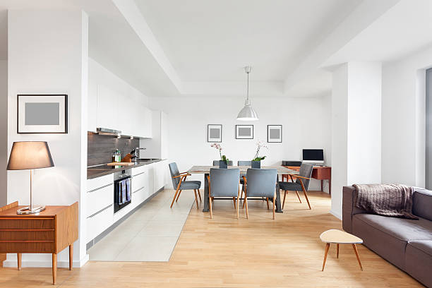 Elegant and Modern Loft Apartment with Open Floor Kitchen stock photo