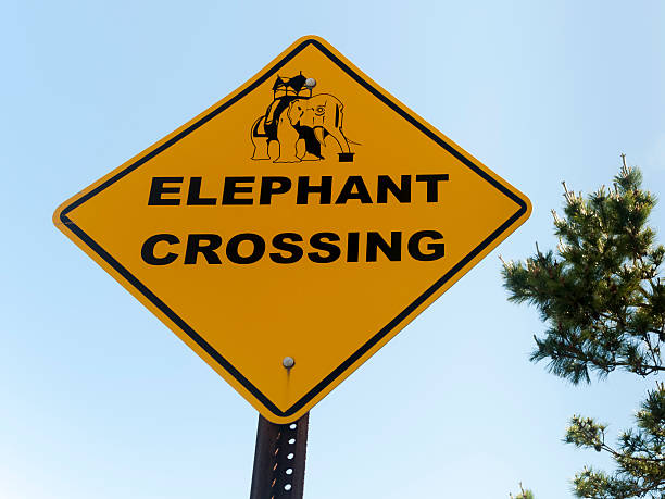 Elephant Crossing Road Sign stock photo