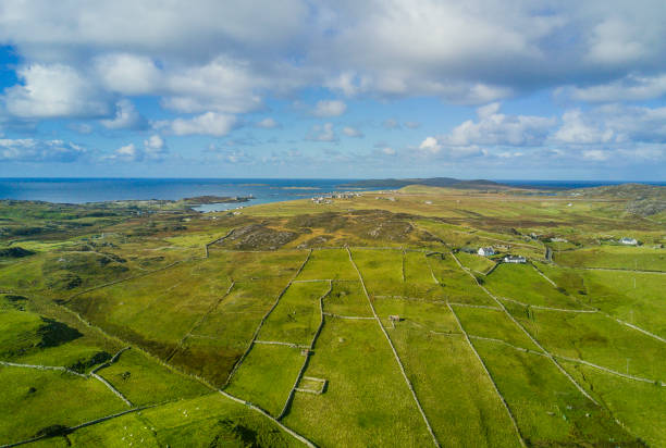Elevated view of Inishbofin, Co. Galway, Ireland. stock photo