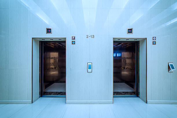 Elevators, opened. stock photo