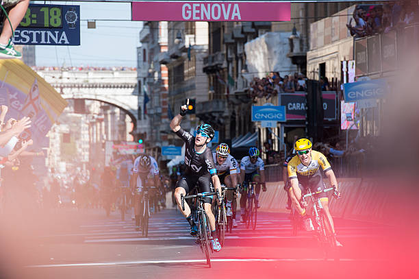 Elia Viviani won stage 2 tour of italy 2015 stock photo