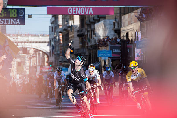 Elia Viviani won stage 2 tour of italy 2015 stock photo