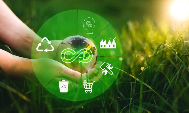Eliminate waste and pollution. Circular economy concept. Sharing, reusing,repairing,renovating and recycling existing materials and products as much possible. stock photo