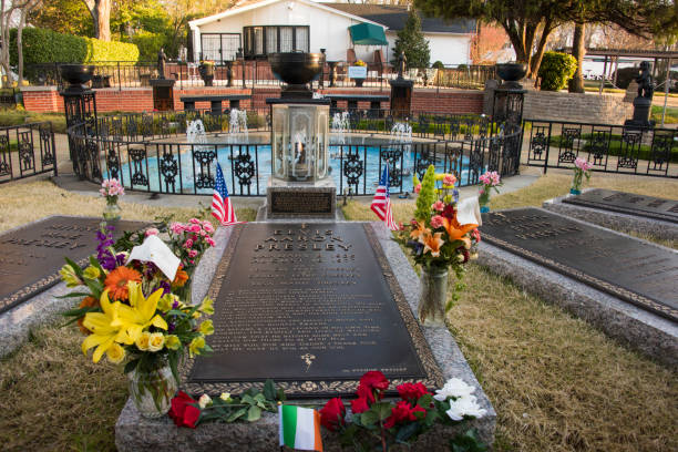그레이스랜드, 테네시 주 멤피스에서의 엘비스 프레슬리 무덤 - elvis presley 뉴스 사진 이미지